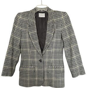 Miss Pendleton Vintage Plaid Houndstooth Tweed Wool Blazer Academia Sz 4